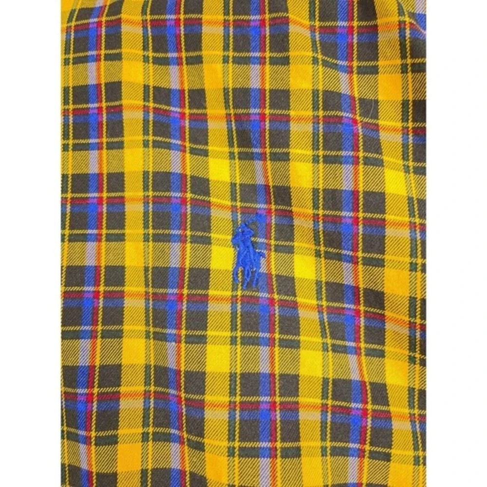 Vtg Polo Ralph Lauren‎ Custom Fit Tartan Plaid Button M Yellow Blue